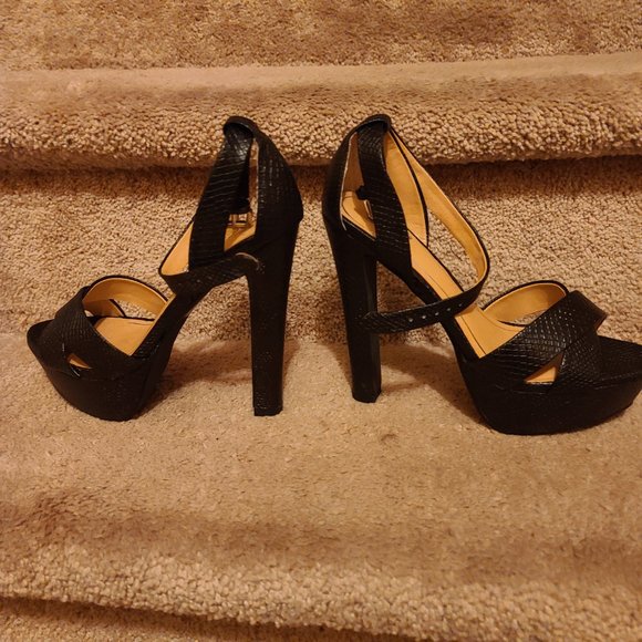 Black Colin Stuart Snake Print Platform Heels - Women's size 7 - Picture 6 of 10